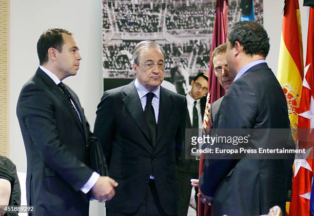 Florentino Perez attends the funeral chapel for Real Madrid legend and honorary president Alfredo Di Stefano, who died at 88 years old, at Estadio...
