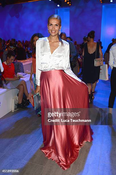 Jackie Hide attends the Glaw show during the Mercedes-Benz Fashion Week Spring/Summer 2015 at Erika Hess Eisstadion on July 9, 2014 in Berlin,...