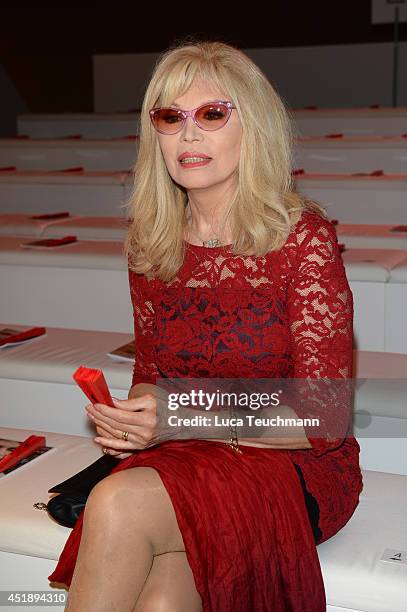 Amanda Lear attends the Minx by Eva Lutz show during the Mercedes-Benz Fashion Week Spring/Summer 2015 at Erika Hess Eisstadion on July 9, 2014 in...