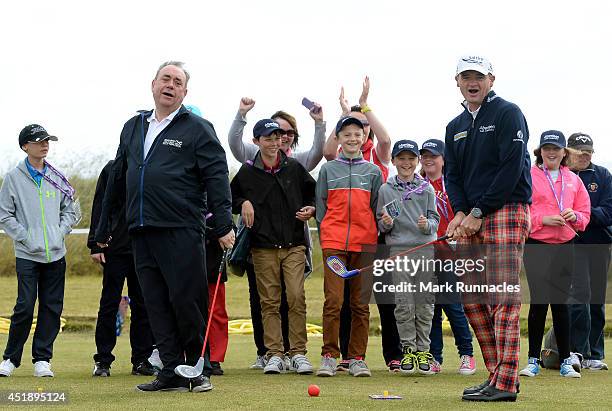 Alex Salmond MSP, First Minister of Scotland at a Club Golf Event with Paul Lawrie of Scotland during the Aberdeen Asset Management Scottish Open -...