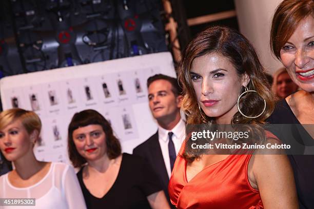 Elisabetta Canalis is seen backstage ahead of the Minx by Eva Lutz show during the Mercedes-Benz Fashion Week Spring/Summer 2015 at Erika Hess...