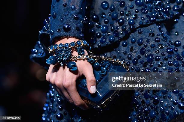Bag detail is seen as a model walks the runway during the Elie Saab show as part of Paris Fashion Week - Haute Couture Fall/Winter 2014-2015 at...