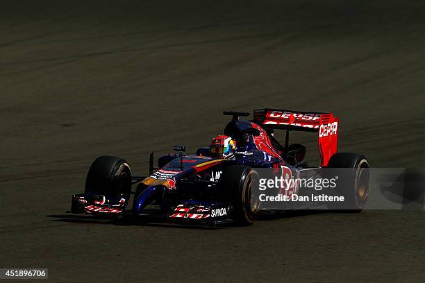 Daniil Kvyat of Russia and Scuderia Toro Rosso drives during day two of testing at Silverstone Circuit on July 9, 2014 in Northampton, England.