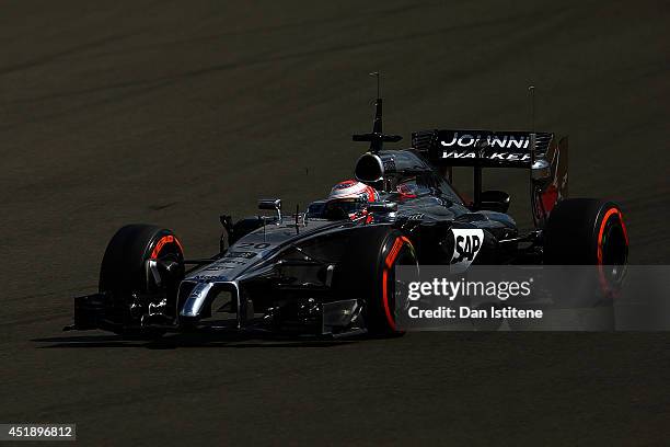 Kevin Magnussen of Denmark and McLaren drives during day two of testing at Silverstone Circuit on July 9, 2014 in Northampton, England.