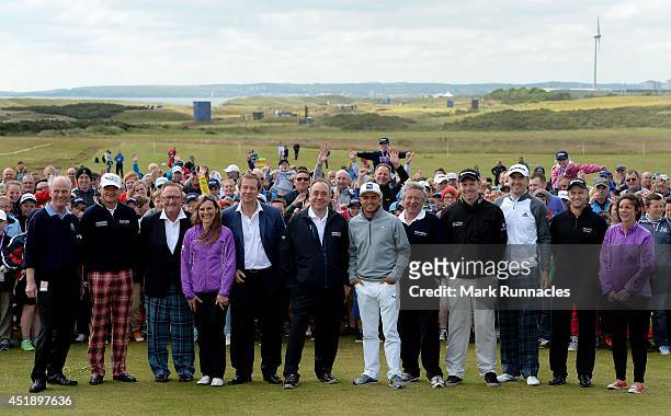 Golfers and dignitaries pose during a Club Golf Event at Murcar Links, personalities include, First Minister Alex Salmond , Paul Lawire of Scotland,...