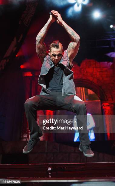 Singer M. Shadows of Avenged Sevenfold performs on stage during the Rockstar Energy Drink Mayhem Festival at White River Amphitheater on July 8, 2014...