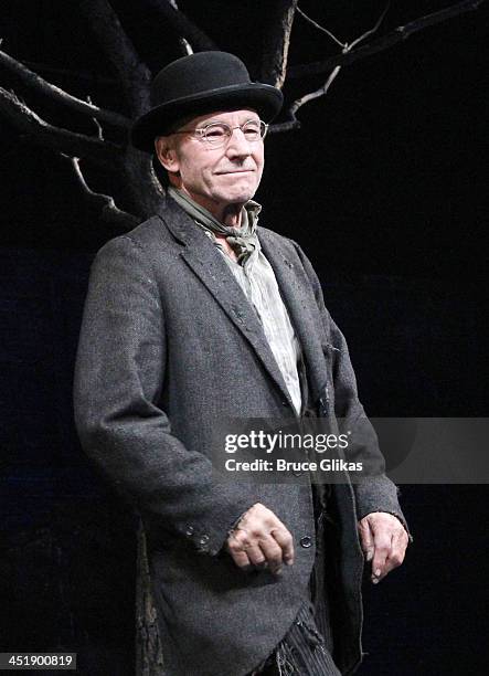 Patrick Stewart takes his Opening Night Curtain Call for 'Waiting For Godot' at the Cort Theatre on November 24, 2013 in New York City.