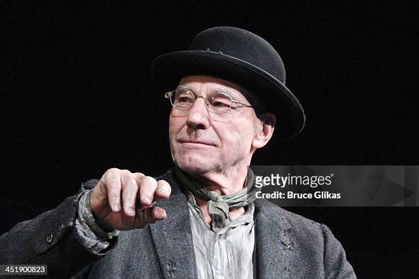 Patrick Stewart takes his Opening Night Curtain Call for 'Waiting For Godot' at the Cort Theatre on November 24, 2013 in New York City.