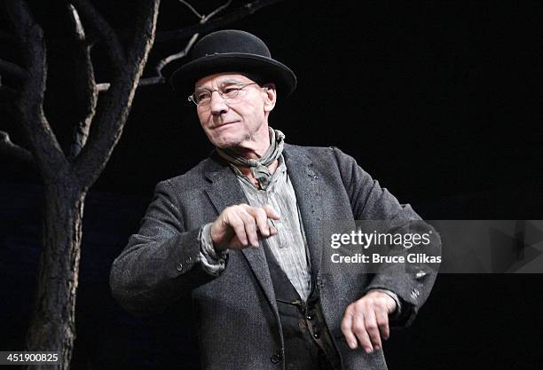 Patrick Stewart takes his Opening Night Curtain Call for 'Waiting For Godot' at the Cort Theatre on November 24, 2013 in New York City.