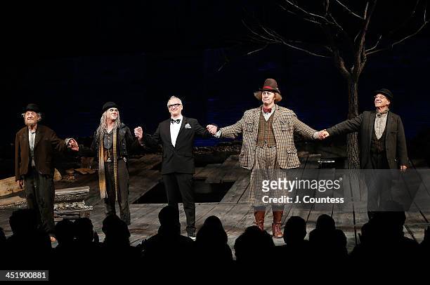 Actor Ian McKellen, actor Billy Crudup, director Sean Mathias, actor Shuler Hensley and actor Patrick Stewart take a bow during curtain call at the...