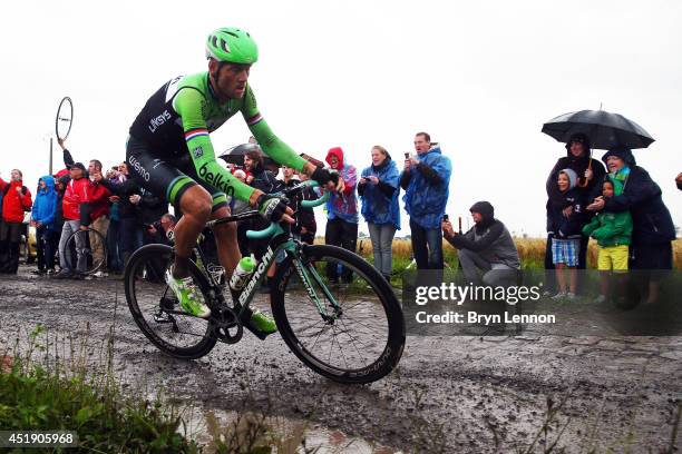 Lars Boom of the Netherlands and Belkin in action during the fifth stage of the 2014 Tour de France, a 155km stage between Ypres and Arenberg Porte...