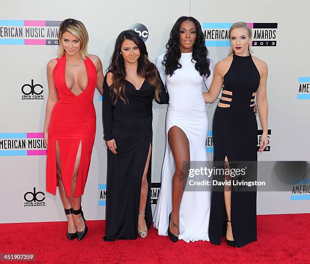 Recording artists Aubrey O'Day, Andrea Fimbres, Dawn Richards, and Shannon Bex of Danity Kane attend the 2013 American Music Awards at Nokia Theatre...