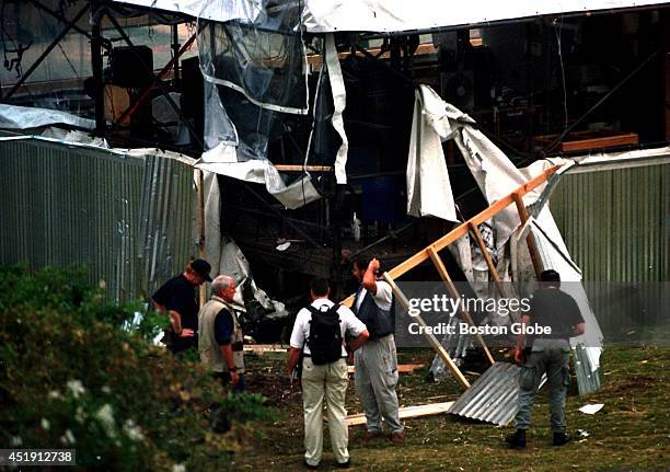 The scene of the devastation at the Centennial Olympic Park following the bomb blast, as investigators search the area for clues.