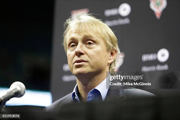 Co-owner Wesley Edens attends a Press conference announcing Jason Kidd as the new Head Coach of the Milwaukee Bucks at BMO Harris Bradley Center on...