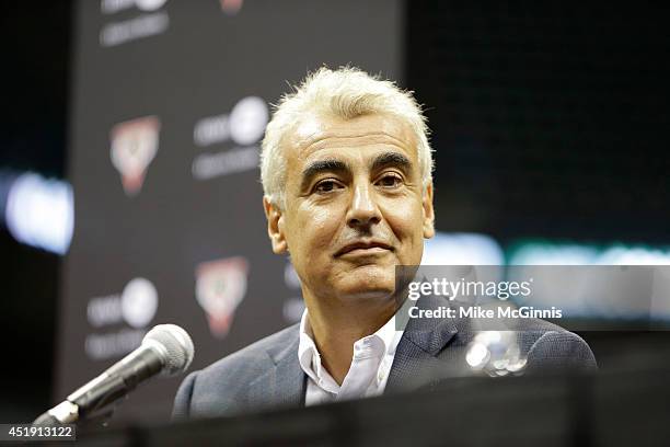 Co-owner Marc Lasry attends a Press conference announcing Jason Kidd as the new Head Coach of the Milwaukee Bucks at BMO Harris Bradley Center on...