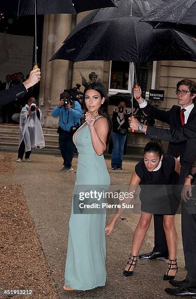 Kim Kardashian attends the Valentino show as part of Paris Fashion Week - Haute Couture Fall/Winter 2014-2015 at Hotel Salomon de Rothschild on July...