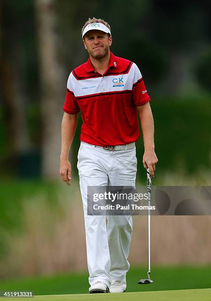 Matthew Ford of CK Group reacts after missing a putt during day three of the Titleist PGA Playoffs on the PGA Sultan Course at Antalya Golf Club on...