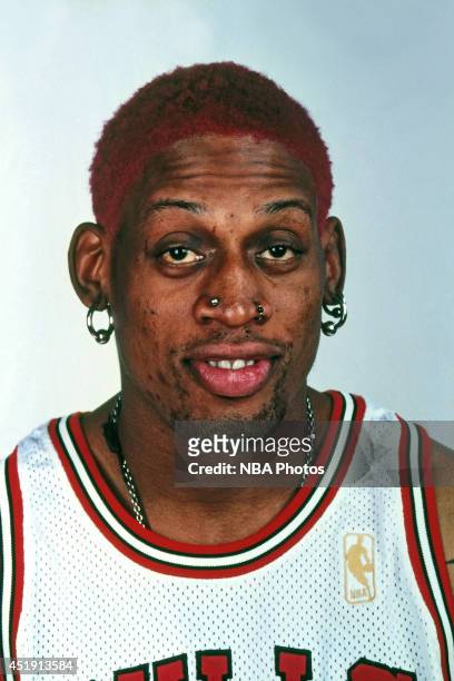 Dennis Rodman of the Chicago Bulls poses for a studio portrait in 1997 on Media Day in Chicago, Illinois. NOTE TO USER: User expressly acknowledges...