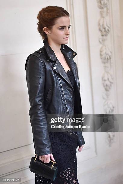 Emma Watson attends the Valentino show as part of Paris Fashion Week - Haute Couture Fall/Winter 2014-2015 at Hotel Salomon de Rothschild on July 9,...