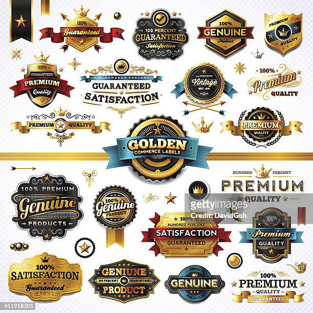 illustrazioni stock, clip art, cartoni animati e icone di tendenza di golden commerce etichette-megaset (luce) - gold medal