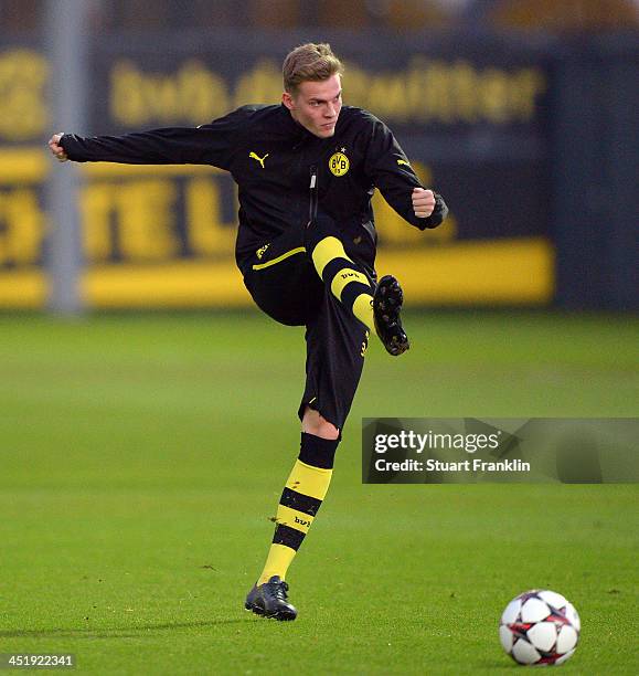 Marvin Ducksch of Dortmund controls a ball during the training session of Borussia Dortmund on November 25, 2013 in Dortmund, Germany.