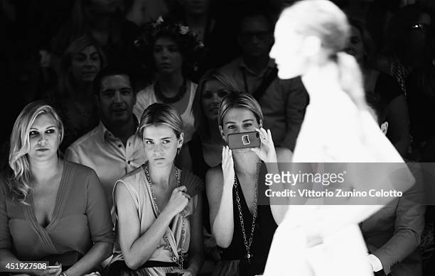 Model walks the runway during the Minx by Eva Lutz show during the Mercedes-Benz Fashion Week Spring/Summer 2015 at Erika Hess Eisstadion on July 9,...