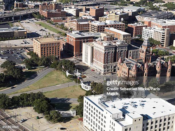 An ariel view of the Dealey Plaza where John F.Kennedy was assasinated. Photographed for Paris Match on October 6, 2013 in Dallas, Texas.