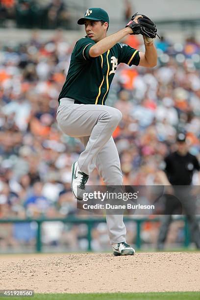 Jeff Francis of the Oakland Athletics pitches against the Detroit Tigers at Comerica Park on July 2, 2014 in Detroit, Michigan.