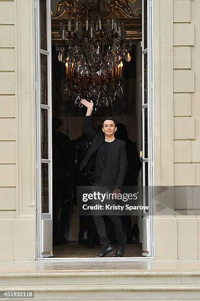 Rad Hourani acknowledges the audience during the Rad Hourani show as part of Paris Fashion Week - Haute Couture Fall/Winter 2014-2015 at the...