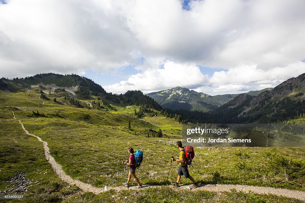 Man and woman hiking outdoors