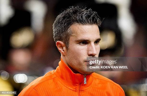 Netherlands national football team player Robin van Persie poses on October 11, 2013 ahead of a World Cup 2014 qualification match against Hungary in...