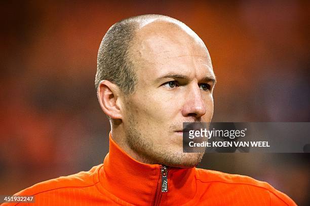 Netherlands national football team player Arjen Robben poses on October 11, 2013 ahead of a World Cup 2014 qualification match against Hungary in...