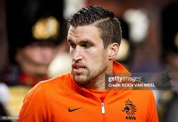 Netherlands national football team player Kevin Strootman poses on October 11, 2013 ahead of a World Cup 2014 qualification match against Hungary in...