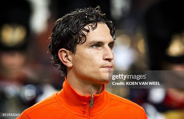 Netherlands national football team player Daryl Janmaat poses on October 11, 2013 ahead of a World Cup 2014 qualification match against Hungary in...