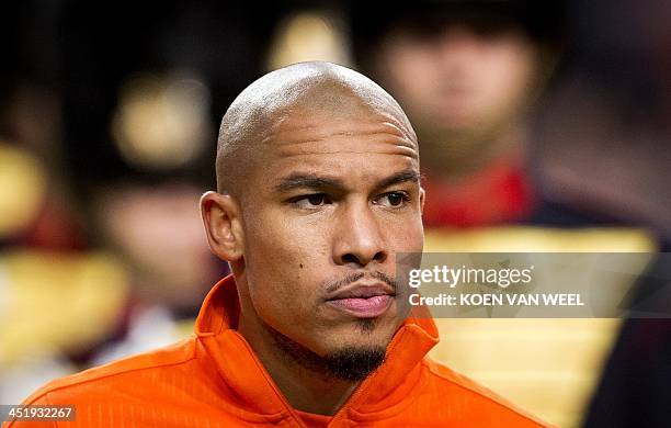 Netherlands national football team player Nigel de Jong poses on October 11, 2013 ahead of a World Cup 2014 qualification match against Hungary in...