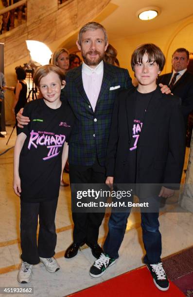 Cast members Tom Sargent, Martin Freeman and Ross Marron attend an after party celebrating the Gala Night performance of "Richard III", playing at...