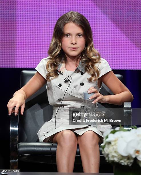 Actress Millie Brown speaks onstage at the "Intruders" panel during the BBC America portion of the 2014 Summer Television Critics Association at The...