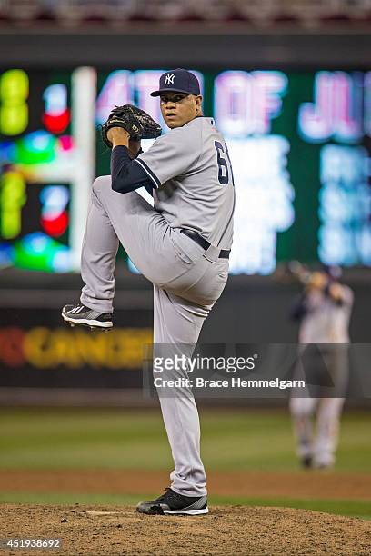 Dellin Betances of the New York Yankees pitches against the Minnesota Twins on July 3, 2014 at Target Field in Minneapolis, Minnesota. The Yankees...
