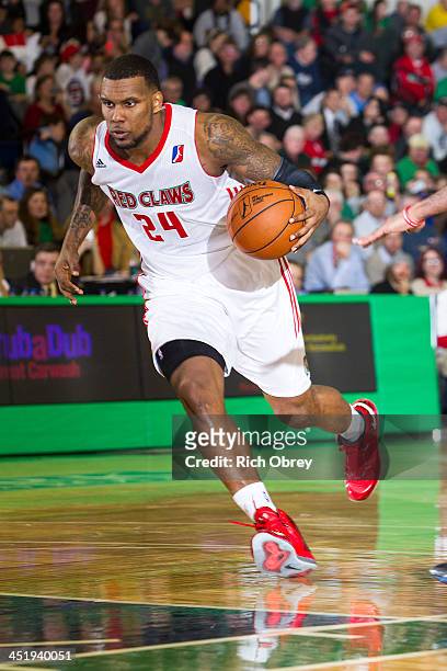 Romero Osby of he Maine Red Claws drives to the basket against the Springfield Armor on November 22, 2013 at the Portland Expo in Portland, Maine....