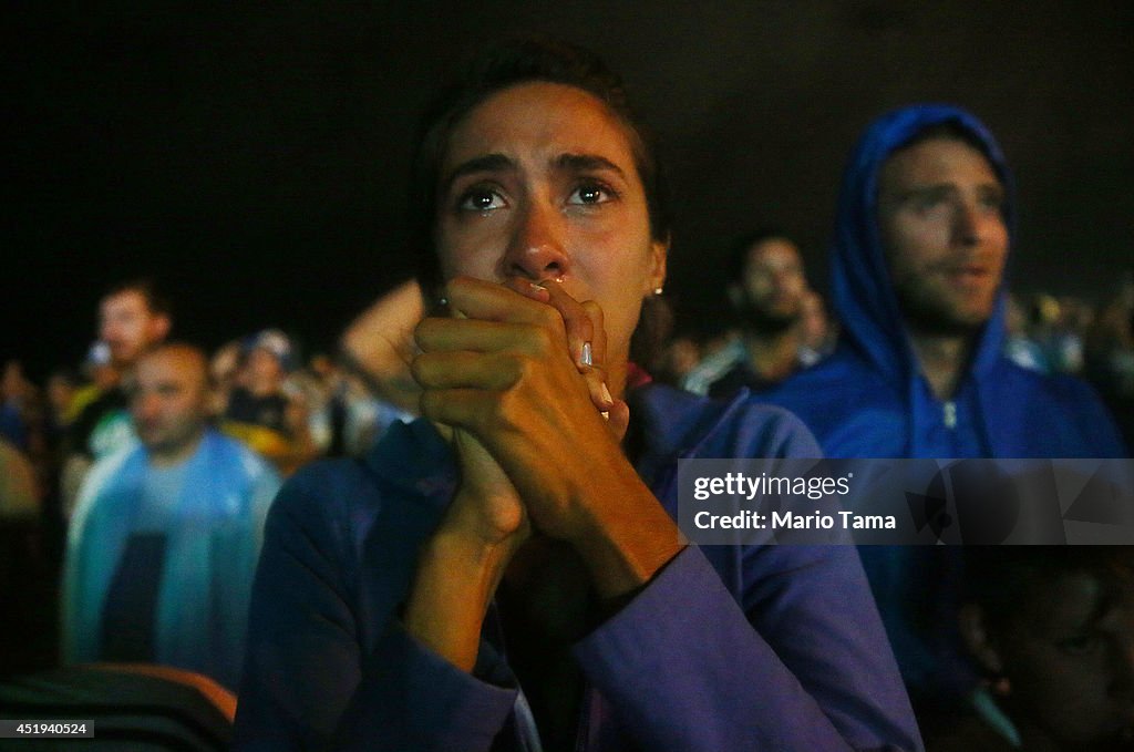 Football Fans Gather On Beach In Rio To Watch Argentina v Netherlands Semifinal Match