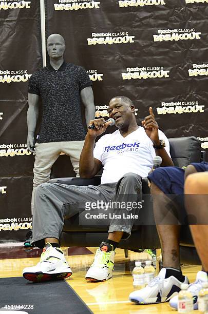 Former NBA player Dominique Wilkins at the Reebok Classic Breakout Classic Rap Roundtable at Philadelphia University on July 9, 2014 in Philadelphia,...