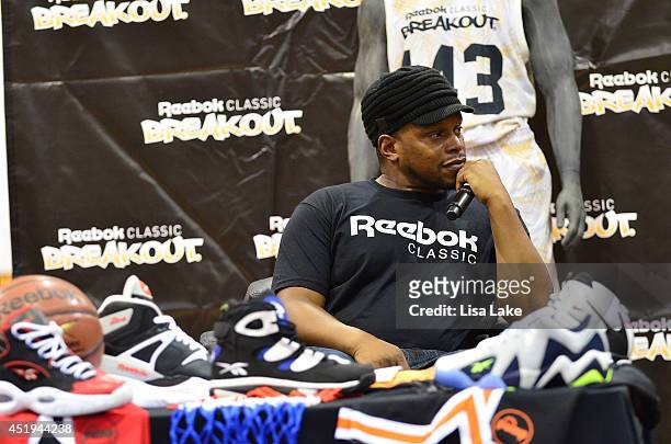 Host Sway Calloway at the Reebok Classic Breakout Classic Rap Roundtable at Philadelphia University on July 9, 2014 in Philadelphia, Pennsylvania.