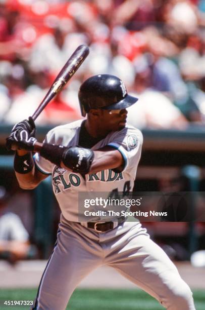 Preston Wilson of the Florida Marlins during the game against the St. Louis Cardinals on May 25, 2000 at Busch Stadium in St. Louis, Missouri.