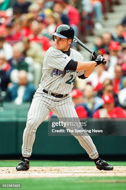 Karim Garcia of the Arizona Diamondbacks during the game against the St. Louis Cardinals on April 16, 1998 at Busch Stadium in St. Louis, Missouri.