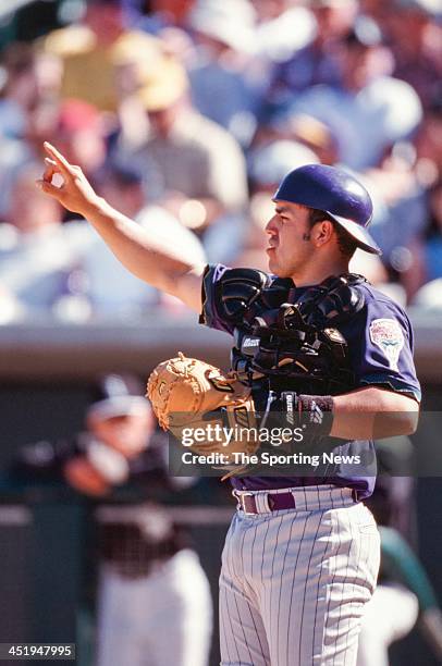 Rod Barajas of the Arizona Diamondbacks during the Spring Training game against the Chicago White Sox on March 5, 2000.