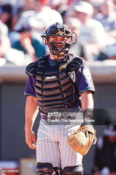 Rod Barajas of the Arizona Diamondbacks during the Spring Training game against the Chicago White Sox on March 5, 2000.