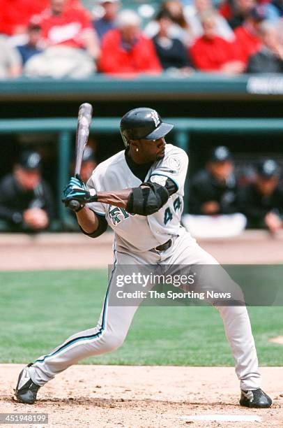 Preston Wilson of the Florida Marlins during the game against the St. Louis Cardinals on May 2, 2002 at Busch Stadium in St. Louis, Missouri.