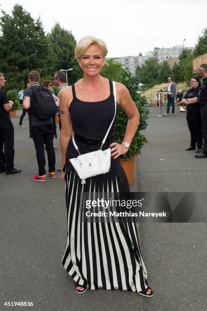 Claudia Effenberg attends the Marcel Ostertag show during the Mercedes-Benz Fashion Week Spring/Summer 2015 at Erika Hess Eisstadion on July 9, 2014...