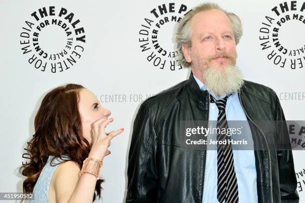 Actress Rachel Brosnahan tries to photobomb actor Daniel Stern at the Paley Center for Media Presents an evening with WGN America's 'Manhattan' at...