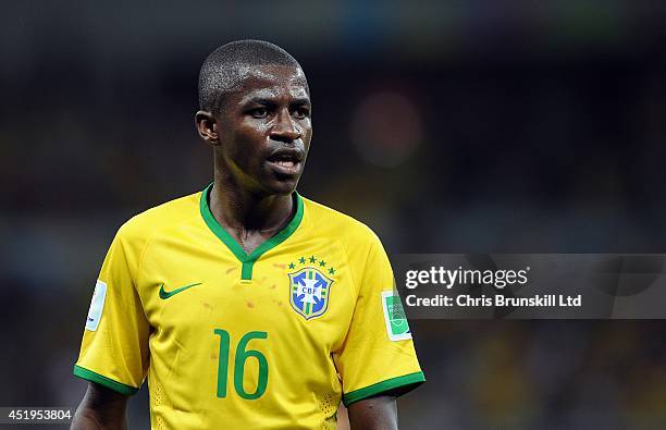 Ramires of Brazil looks on during the 2014 FIFA World Cup Brazil Semi Final match between Brazil and Germany at Estadio Mineirao on July 08, 2014 in...
